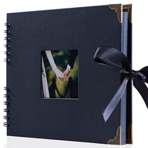 scrapbook album, 11.4×8.5 inch photo album book with 40 double sided black thickened kraft paper and metal corner protector, woisut diy scrapbook for anniversary wedding family baby shower graduation
