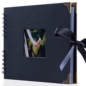 Scrapbook Album, 11.4x8.5 Inch Photo Album Book with 40 Double Sided Black Thickened Kraft Paper and Metal Corner Protector, Woisut DIY Scrapbook for Anniversary Wedding Family Baby Shower Graduation