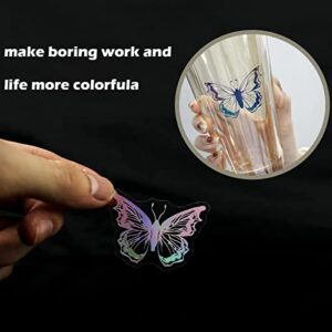 45Pcs Holographic Glitter Butterfly Stickers, Vintage Butterfly Waterproof Transparent Decorative Decals, PET Adhesive Sticker Label for Scrapbooking Bullet Journal Daily Planner Water Bottles Laptops