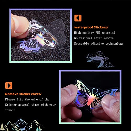 45Pcs Holographic Glitter Butterfly Stickers, Vintage Butterfly Waterproof Transparent Decorative Decals, PET Adhesive Sticker Label for Scrapbooking Bullet Journal Daily Planner Water Bottles Laptops