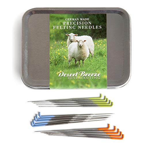 Precision Felting Needles for Wool, Essential Tools for Beginner to Expert, German Made, High Carbon Steel, Color Coded, Gauges 36 Star, 38 Star, and 40 Spiral, Metal Sharps Container for Safe Storage