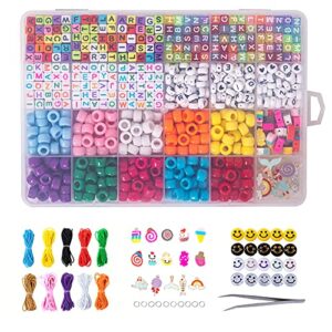 seizefun friendship bracelets making kit ,kandi bracelet kit with pony beads elastic string charm smiley face and letter beads for kids crafts and jewelry making kits, 6*9mm 6*6mm