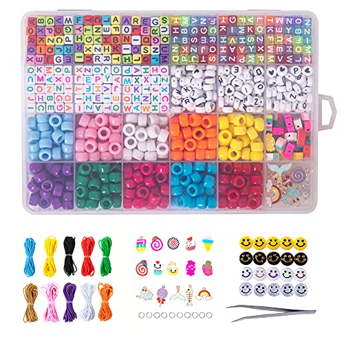 seizefun Friendship Bracelets Making Kit ,Kandi Bracelet Kit with Pony Beads Elastic String Charm Smiley Face and Letter Beads for Kids Crafts and Jewelry Making Kits, 6*9MM 6*6MM