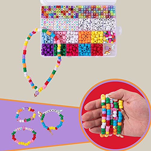 seizefun Friendship Bracelets Making Kit ,Kandi Bracelet Kit with Pony Beads Elastic String Charm Smiley Face and Letter Beads for Kids Crafts and Jewelry Making Kits, 6*9MM 6*6MM