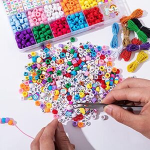 seizefun Friendship Bracelets Making Kit ,Kandi Bracelet Kit with Pony Beads Elastic String Charm Smiley Face and Letter Beads for Kids Crafts and Jewelry Making Kits, 6*9MM 6*6MM