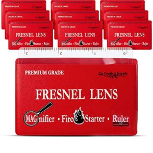 fresnel lens 4x magnifier pocket wallet credit card size • ruler – unbreakable plastic for home office classroom & outdoor edc survival kit bushcraft (10 pack ruler/magnifier – red)