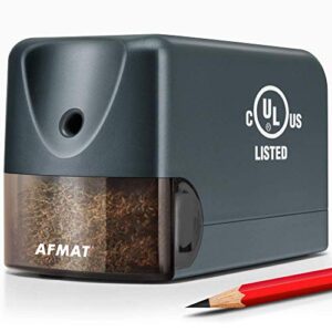 afmat electric pencil sharpener heavy duty, classroom pencil sharpener plug in for 6.5-8mm no.2/colored pencils, ul listed professional pencil sharpener w/stronger helical blade, premium gray