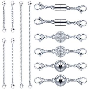 qacoww 12 pieces necklace extenders, necklace extension clasps set, chain extenders for necklace bracelet anklet jewelry making supplies (silver)