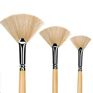 oil acrylic paint brushes artist fan paint brush set hog bristle long handle painting brush. (3pcs)