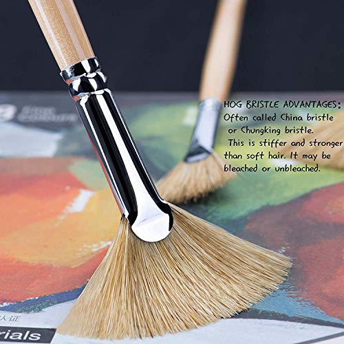 Oil Acrylic Paint Brushes Artist Fan Paint Brush Set Hog Bristle Long Handle Painting Brush. (3Pcs)