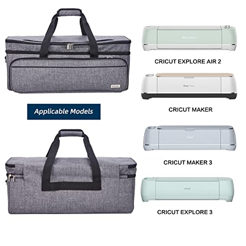 NICOGENA Double Layer Carrying Case with Mat Pocket for Cricut Explore Air 2, Cricut Maker, Multi Large Front Pockets for Tools Accessories and Supplies, Grey