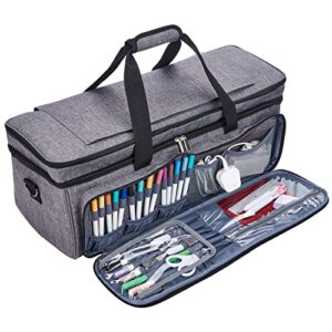 NICOGENA Double Layer Carrying Case with Mat Pocket for Cricut Explore Air 2, Cricut Maker, Multi Large Front Pockets for Tools Accessories and Supplies, Grey