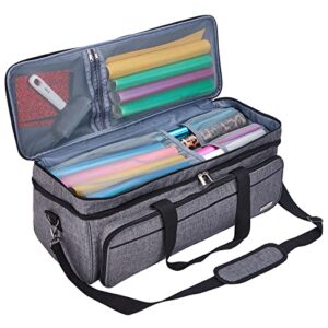 NICOGENA Double Layer Carrying Case with Mat Pocket for Cricut Explore Air 2, Cricut Maker, Multi Large Front Pockets for Tools Accessories and Supplies, Grey