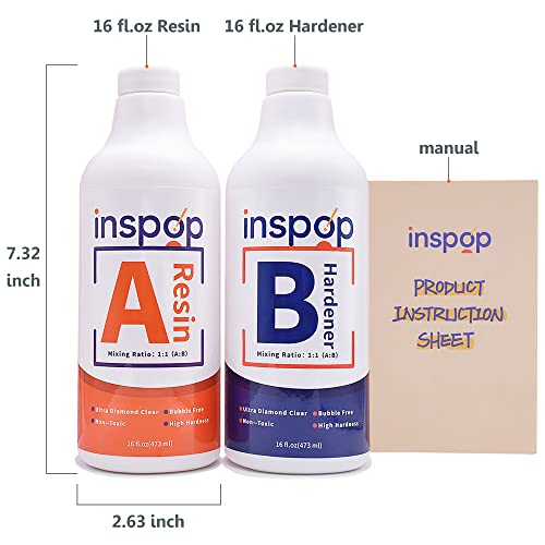 32 fl.oz Craft Epoxy Resin and Hardener Kit, Crystal Clear, Food Safe & Low Odor, Bubble Free, High Hardness for Casting, Coating and Art, Wood, Jewelry and More Projects, 2 Part Resin 1:1 Ratio