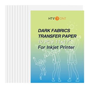 htvront heat transfer paper for dark t shirts -10 pack 11×17″ iron on transfer paper for inkjet printer, easy to use printable heat transfer vinyl, vibrant color, durable & soft