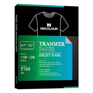 MECOLOUR Inkjet Iron On Heat Transfer Paper 20 Sheets for Dark Fabric 8.5x11”A4 for T-Shirt,Totes, Bags for Any Inkjet Printer, Long Lasting Printing Transfer Paper for Heat Press