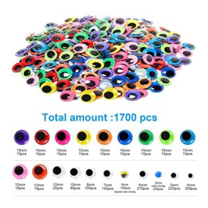 1700pcs Googly Wiggle Eyes Self Adhesive, for Craft Sticker Eyes Multi Colors and Sizes for DIY by ZZYI