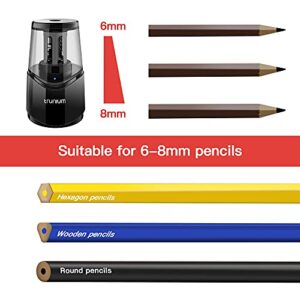 TRUNIUM Electric Pencil Sharpener, Pencil Sharpener for 6-8mm Colored/WoodenPencils, Auto Stop, Fast&Super Sharp, Electric Pencil Sharpeners USB Operated in No.2/Office/Studio/Home/Classroom(Black)