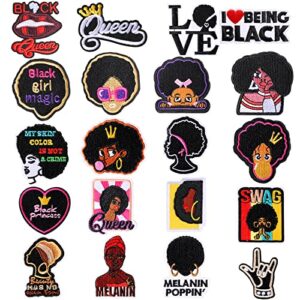 20 pieces black girl patches iron on patches for clothing afro girl embroidered patches sew on patch applique for clothes backpacks jeans jackets diy craft (novelty style)