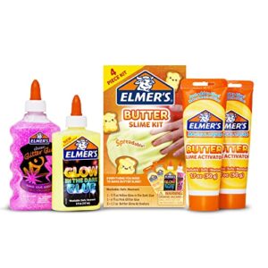 elmer’s butter slime kit, includes elmer’s glow in the dark glue, elmer’s glitter glue, elmer’s butter slime activator, 4 count