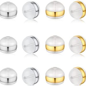 DELECOE 12pcs Soft Silicone Earring Backs for Studs Silver&Gold Belt Rubber Earring Backs Replacements Hypoallergenic Safety Plastic Earring Back for Studs Earring Hoops Fish Hook