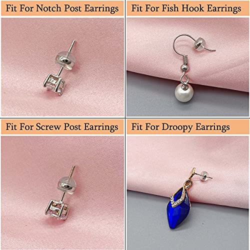 DELECOE 12pcs Soft Silicone Earring Backs for Studs Silver&Gold Belt Rubber Earring Backs Replacements Hypoallergenic Safety Plastic Earring Back for Studs Earring Hoops Fish Hook