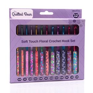 The Quilted Bear Crochet Hook Set - Premium Soft Grip Floral Crochet Hooks with Polymer Clay Handle 12 Hook Kit (2mm, 2.5mm, 3mm, 3.5mm, 4mm, 4.5mm, 5mm, 5.5mm, 6mm, 6.5mm, 7mm & 8mm)