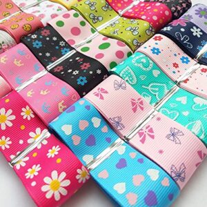 Dandan DIY Assorted 20 Yards Grosgrain Ribbon Bow Daisy Butterfly Cake Love Heart Dots Flower Rose Smile Face Craft DIY Packing Hair Bow Accessory