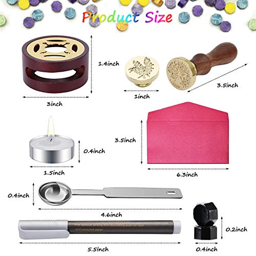 Wax Seal Kit, Wax Seal Stamp Kit with 648 Pcs Wax Seal Beads, 2 Wax Stamps, 10 Envelopes, 1 Warmer, 2 Metal Pens, 2 Spoon and 4 Candles, Ideal for Wedding Invitations, Gift Wrapping, Christmas Letters