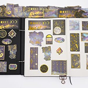 Knaid Celestial Black Gold Foil Stickers Set (60 Pieces) - Decorative Planet Moon Space Galaxy Astronomy Planner Sticker for Scrapbooking Bullet Journaling Junk Journal DIY Art Crafts Album Calendars