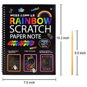 MEMX Scratch Art Books for Kids, 2 Pack Rainbow Magic Scratch Paper Black Scratch it Off Art Crafts Notes Boards Sheet with 2 Wooden Stylus for Best Gifts