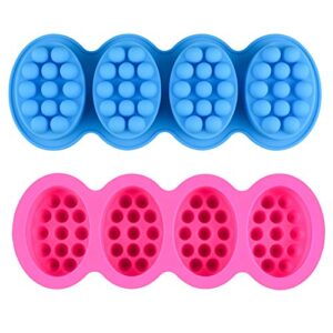 2 pcs emfure massage silicone molds for soaps, 4 cavities 4.5oz massage bar soap molds for diy soap making, candle making, polymer clay (blue and pink)