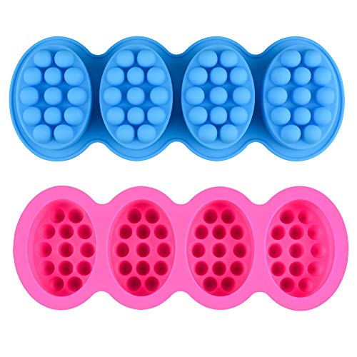 2 Pcs Emfure Massage Silicone Molds for Soaps, 4 Cavities 4.5oz Massage Bar Soap Molds for DIY Soap Making, Candle Making, Polymer Clay (Blue and Pink)