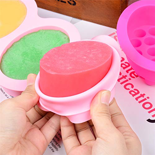 2 Pcs Emfure Massage Silicone Molds for Soaps, 4 Cavities 4.5oz Massage Bar Soap Molds for DIY Soap Making, Candle Making, Polymer Clay (Blue and Pink)