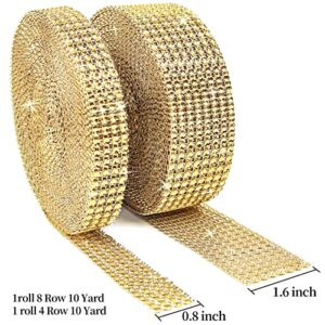 BTSD-home Gold Rhinestone Ribbon 2 Roll Diamond Ribbon for Crafts, Cake, Birthday Decorations, Wedding, Baby Shower Event and Arts (20Yard Gold)