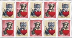 love 2023 forever first class postage stamps – valentine, wedding, celebration, anniversary, romance, party 1/2 sheet (10 stamps)