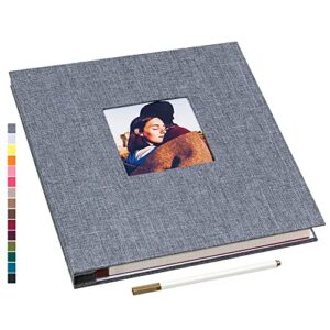 potricher Large Photo Album Self Adhesive 3x5 4x6 5x7 8x10 Pictures Linen Cover 40 Blank Pages Magnetic DIY Scrapbook Album with A Metallic Pen (Gray)