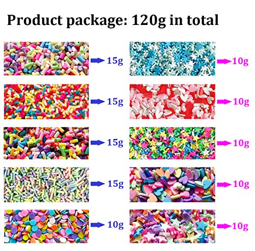 EHOPE 120G Fake Sprinkles Polymer Sprinkles Faux Sprinkles Resin Sprinkles Clay Sprinkles For Resin Fake Candy Sprinkles for Nail Art DIY Crafts Cake Phone Case( 10 Colors-120g )