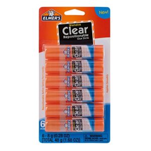 elmer’s re-stick school glue sticks, clear, washable, 8 grams, 6 count