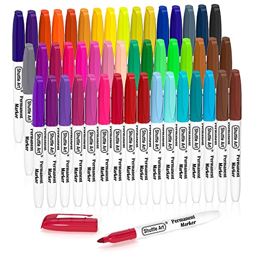 48 Colors Permanent Markers, Fine Point, Assorted Colors, Works on Plastic,Wood,Stone,Metal and Glass for Doodling, Coloring, Marking by Shuttle Art