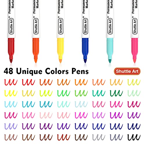 48 Colors Permanent Markers, Fine Point, Assorted Colors, Works on Plastic,Wood,Stone,Metal and Glass for Doodling, Coloring, Marking by Shuttle Art