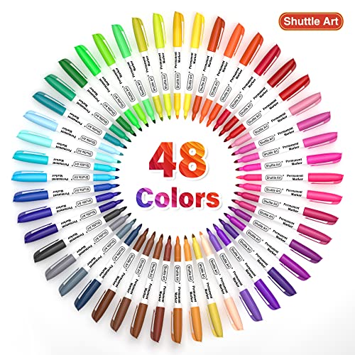 48 Colors Permanent Markers, Fine Point, Assorted Colors, Works on Plastic,Wood,Stone,Metal and Glass for Doodling, Coloring, Marking by Shuttle Art