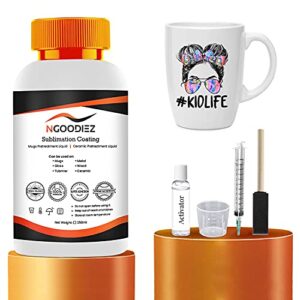 ngoodiez sublimation coating for mugs, ceramic mugs, metal mug, wood, glass, phone case, leather, tumbler – sublimation supplies with high gloss finish, waterproof and super adhesive – 250ml