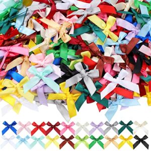 300 pcs mini ribbon craft bows, small multicolor diy craft tiny bows for presents satin decoration bowknot for gift wrapping hair clip flower bouquet wedding birthday sewing scrapbooking