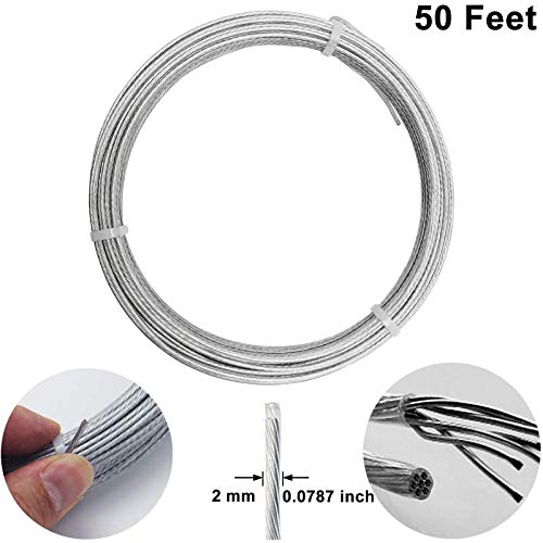 Vinyl Coated Picture Hanging Wire #6 50-Feet Braided Picture Wire Heavy,Supports up to 60lbs for Photo Frame Picture,Artwork,Mirror Hanging(2mm x 15 Meters)