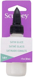 sculpey® satin glaze, non toxic, 1 fl oz. bottle with precise flow twist cap. will add a satin finish to your baked polymer oven-bake clay creations!