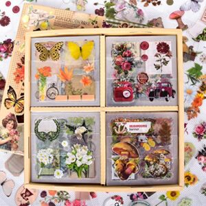 510pcs plants floral scrapbook stickers kit vintage flowers butterfly mushroom fall maple leaves transparent waterproof stickers set for scrapbooking supplies aesthetic junk journal journaling craft (yellow)