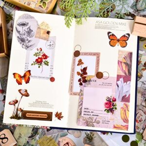 510PCS Plants Floral Scrapbook Stickers Kit Vintage Flowers Butterfly Mushroom Fall Maple Leaves Transparent Waterproof Stickers Set for Scrapbooking Supplies Aesthetic Junk Journal Journaling Craft (Yellow)