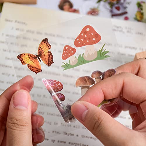 510PCS Plants Floral Scrapbook Stickers Kit Vintage Flowers Butterfly Mushroom Fall Maple Leaves Transparent Waterproof Stickers Set for Scrapbooking Supplies Aesthetic Junk Journal Journaling Craft (Yellow)