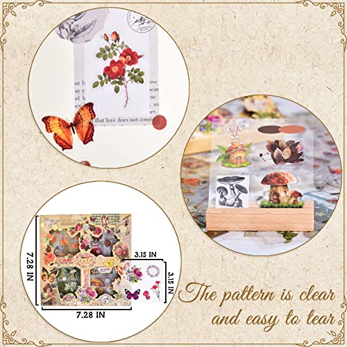 510PCS Plants Floral Scrapbook Stickers Kit Vintage Flowers Butterfly Mushroom Fall Maple Leaves Transparent Waterproof Stickers Set for Scrapbooking Supplies Aesthetic Junk Journal Journaling Craft (Yellow)